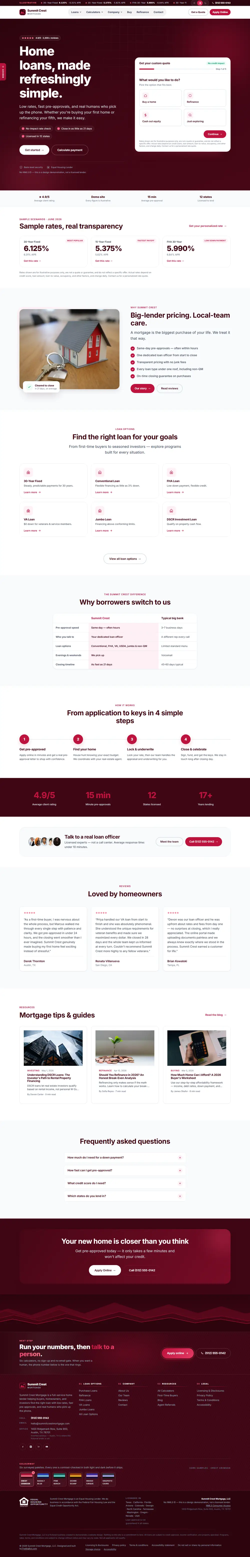 Home page of the Summit Crest Rose mortgage website design