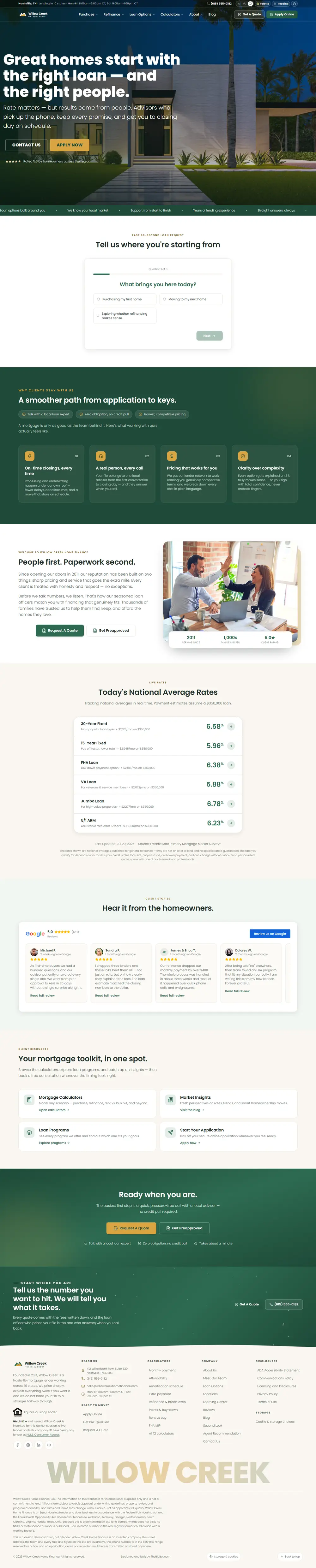 Home page of the Willow Creek Classic mortgage website design