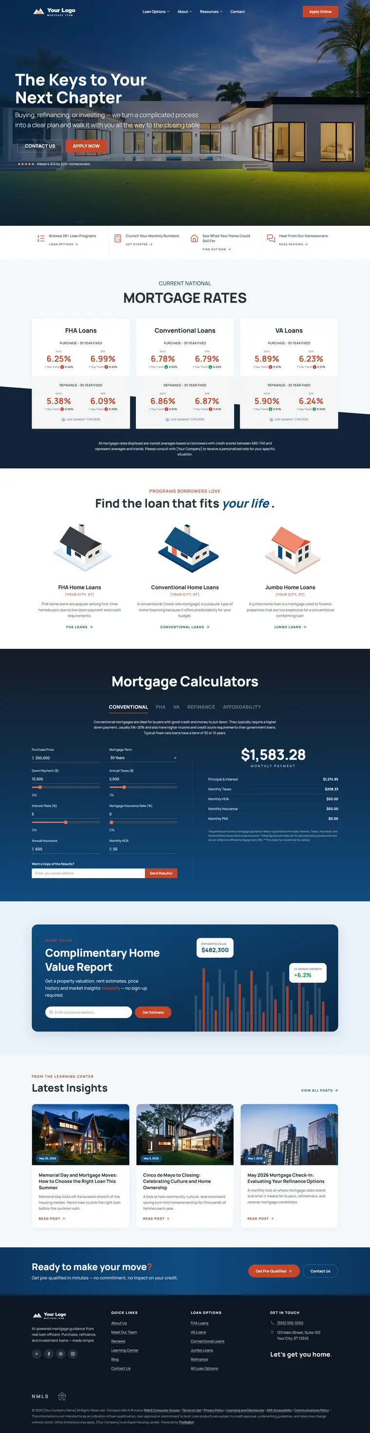 Homepage of the Harbour mortgage website demo