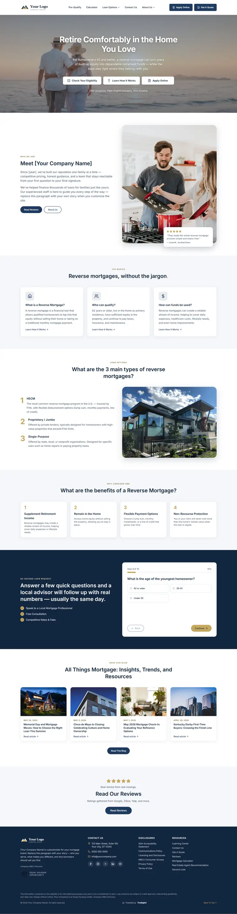 Homepage of the Meridian mortgage website demo