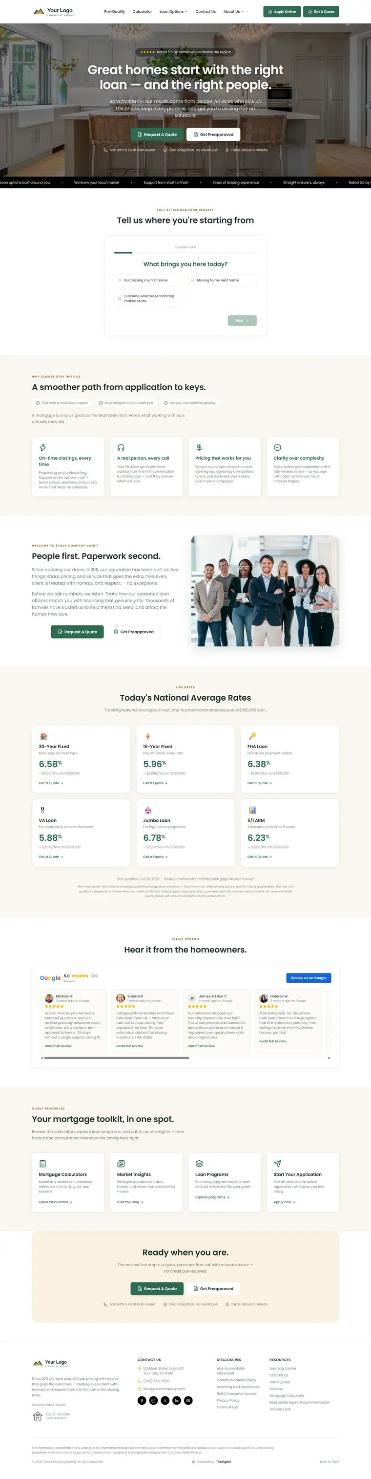 Homepage of the Fieldstone mortgage website demo
