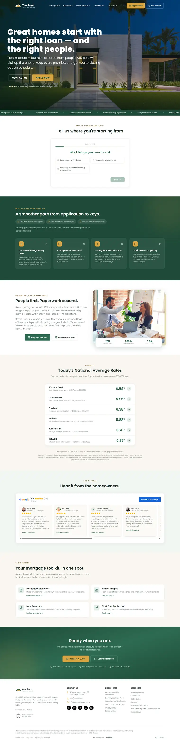 Homepage of the Fieldstone Wide mortgage website demo