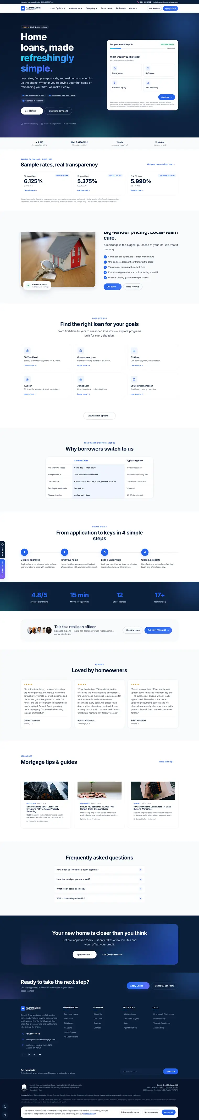 Homepage of the Summit Crest mortgage website demo