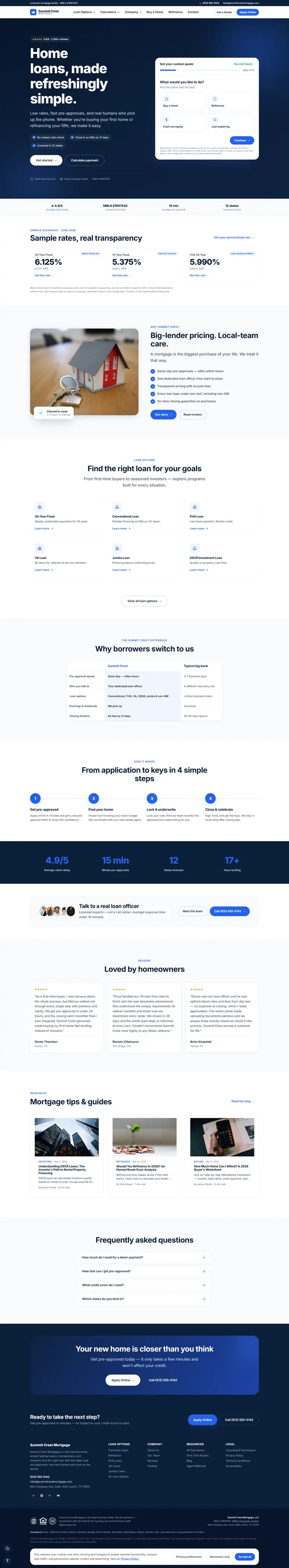 Homepage of the Summit Crest Navy mortgage website demo